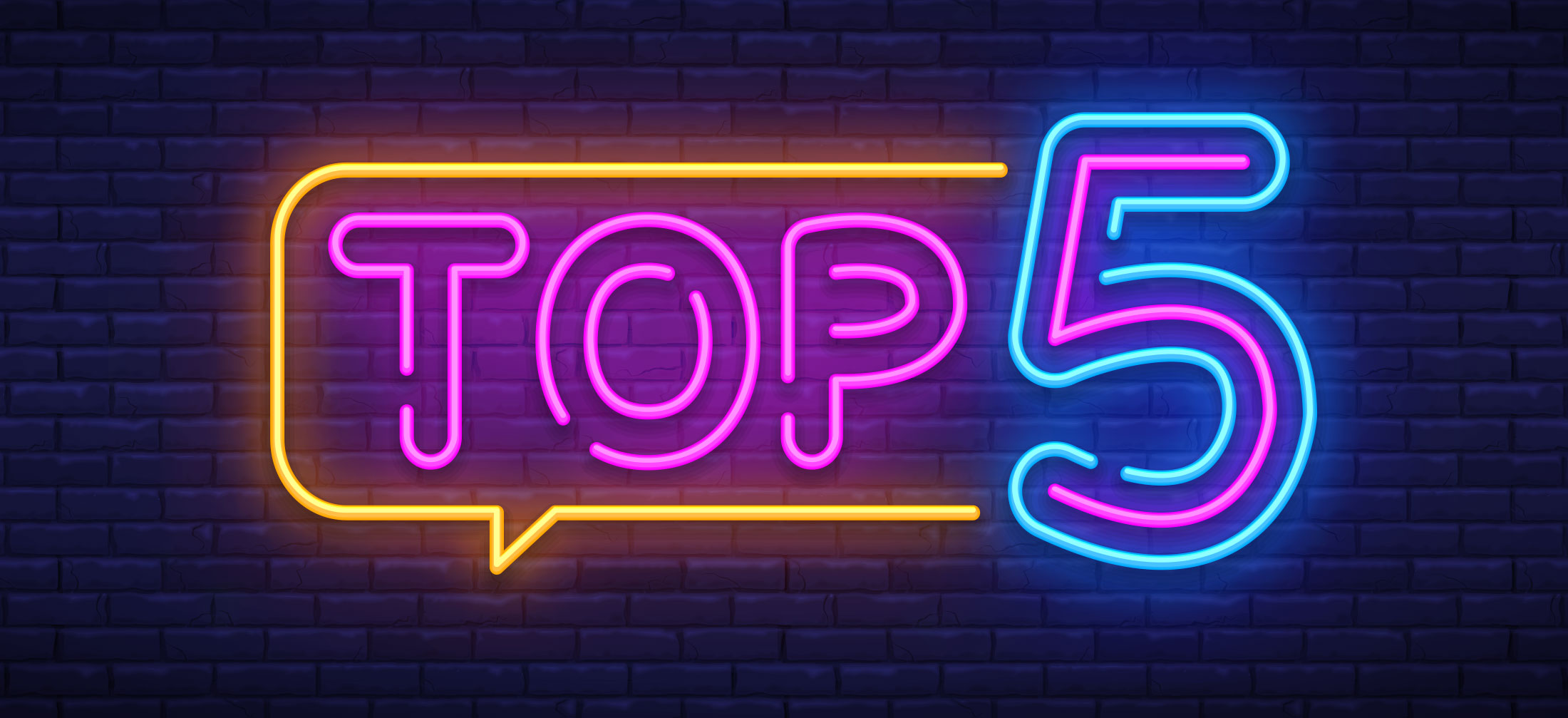 Neon sign that reads TOP 5