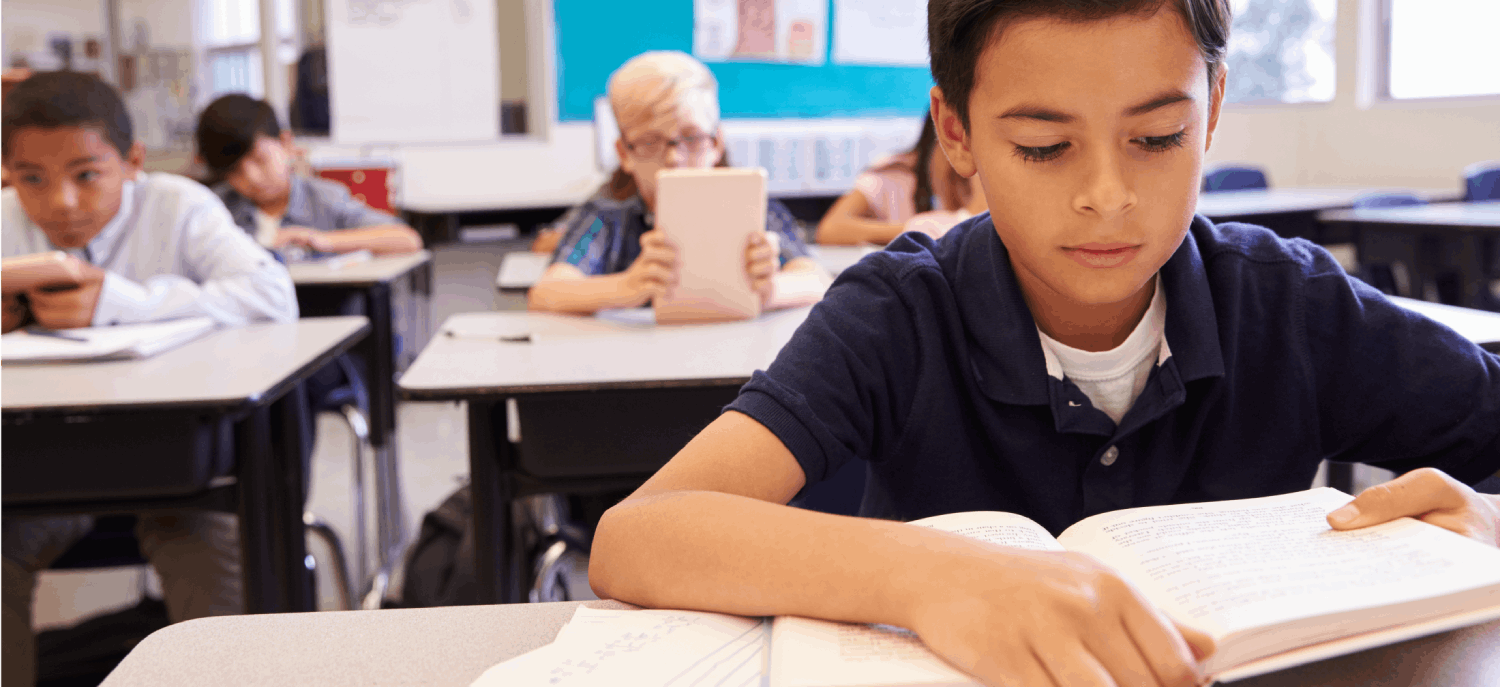 children reading in class